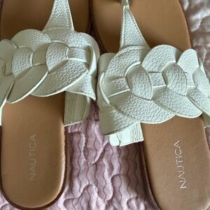 Nautica White Braided Toe-Loop Slide Sandals